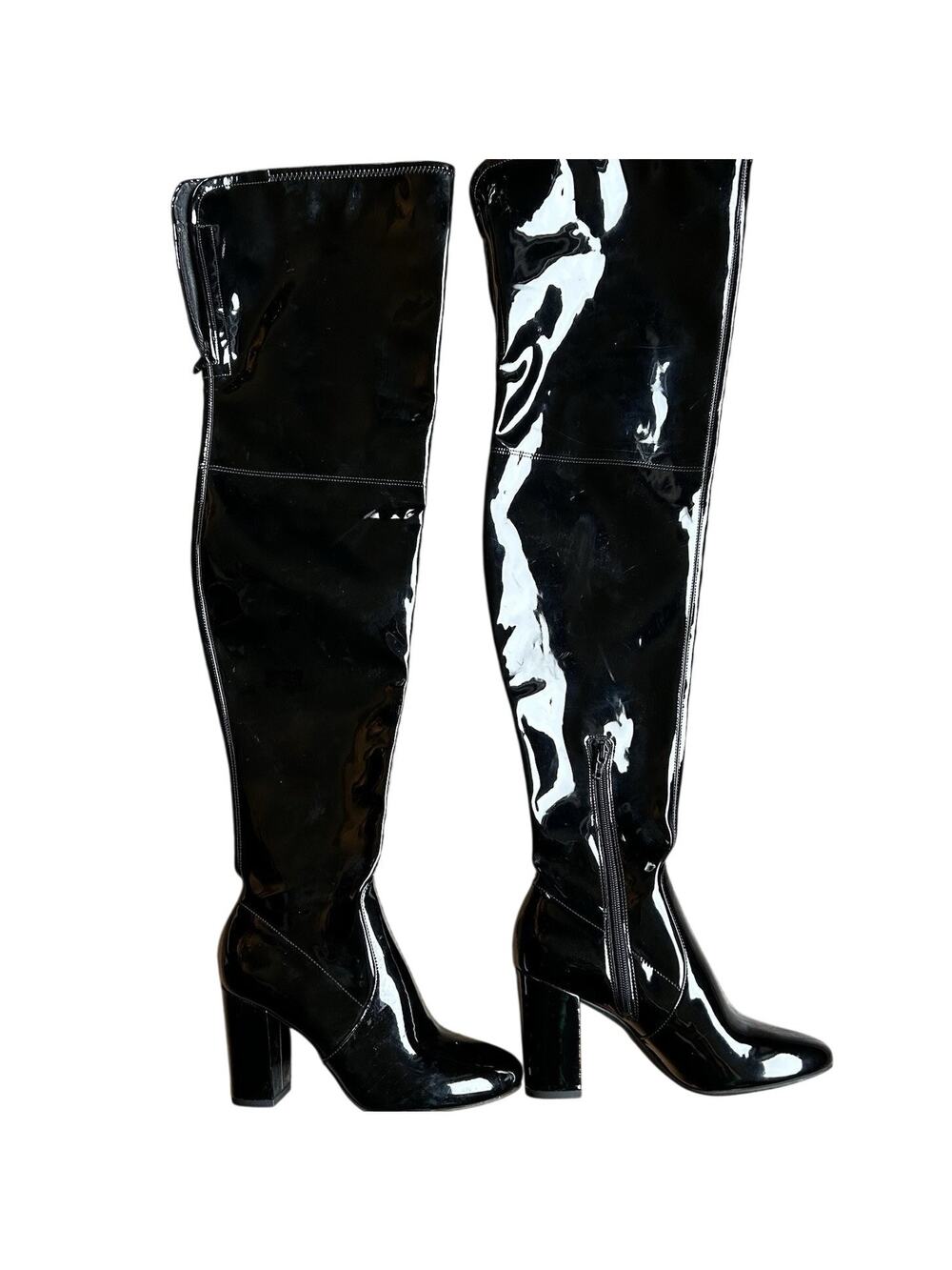 Kenneth‎ Cole Black Patent Over The Knee Boots Women's 6M Thigh High Block Heel